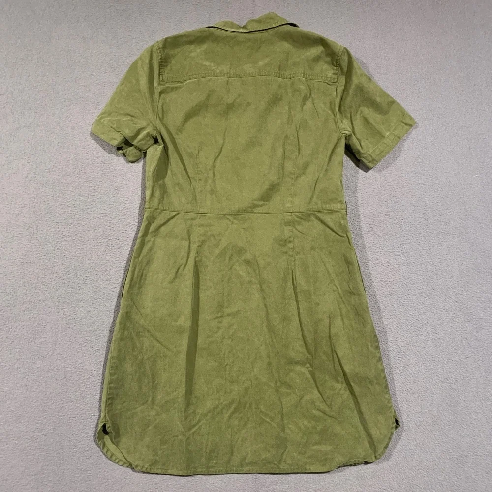 J. Crew Shirt Dress Womens 4 Olive Green Utility Safari Lyocell Cotton Dress